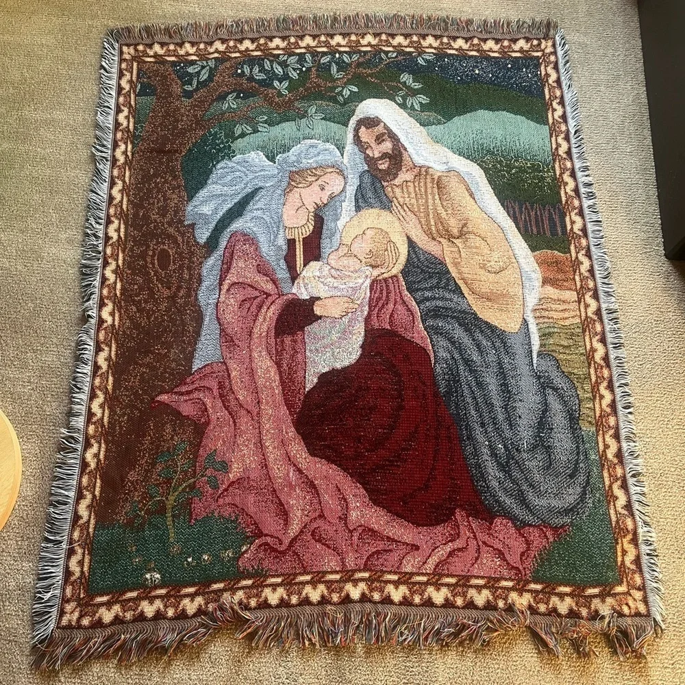 Vintage Baby Jesus Tapestry / Woven Blanket